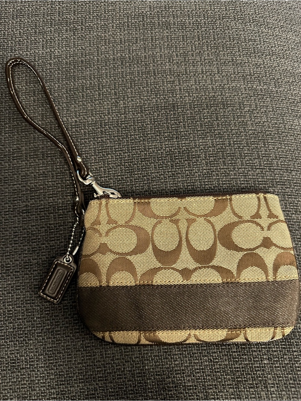 Coach Brown & Tan Signature Wristlet Pouch